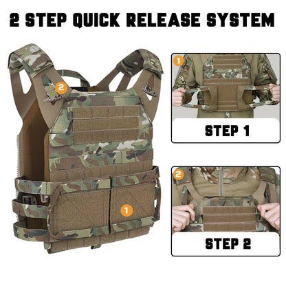 KRYDEX Tactical MOLLE Vest 500D Nylon JPC 2 Jumper Plate Carrier with Front Flap Panel Hunting Paintball Plate Carrier