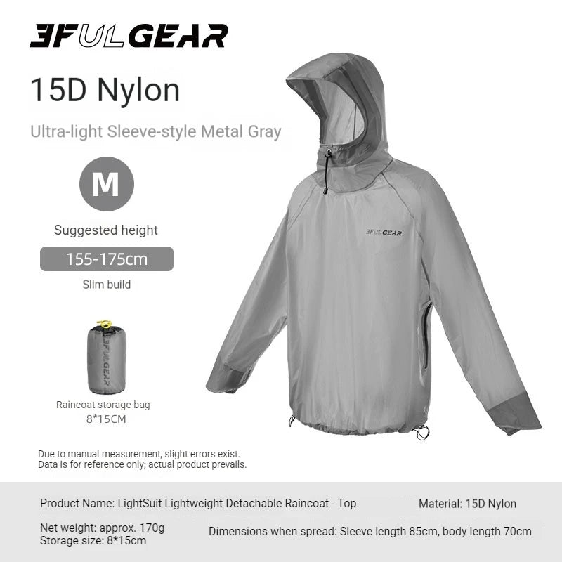 3F UL GEAR Lightweight Split Raincoat with Hooded Outdoor Rain Pants Hiking Sleeve Style Poncho Waterproof Women/Men 15D Nylon