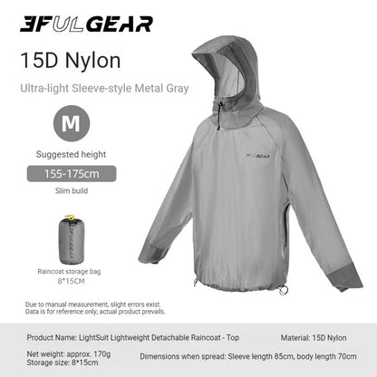 3F UL GEAR Lightweight Split Raincoat with Hooded Outdoor Rain Pants Hiking Sleeve Style Poncho Waterproof Women/Men 15D Nylon