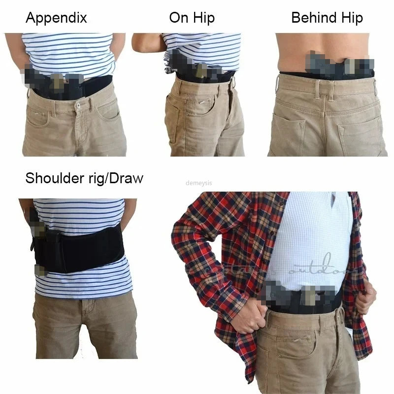 Left / Right Hand Concealed Carry Belly Band Gun Holster for G19, 17, 42, 43, P238, Ruger LCP
