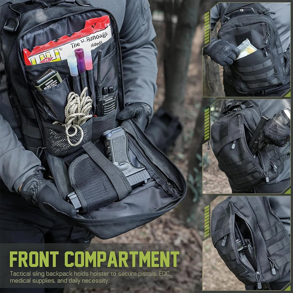 Tactical Sling Backpack Concealed Carry Gun Holster Pistol Bag Molle EDC Crossbody Bag for Outdoor Camping Travel Hiking