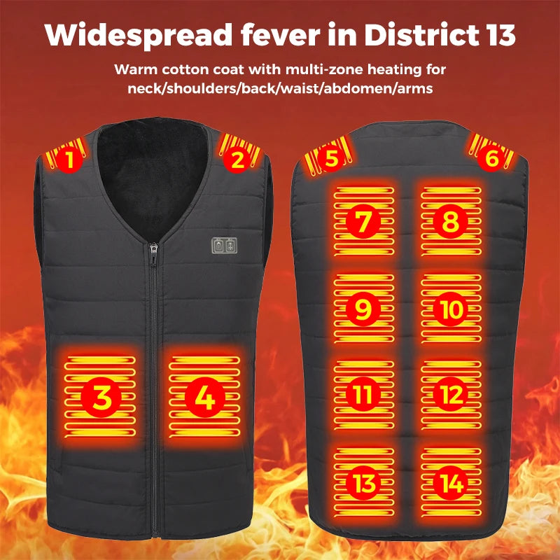 12 Heating Areas USB Heated Vest Unisex Winter Electric Heating Jacket Carbon Fiber 3 Gear Temperature Control Outdoor Skiing