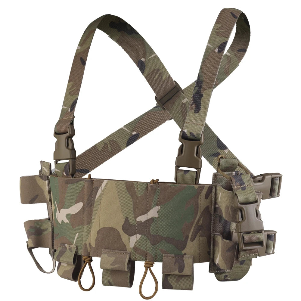 Tactical Double Layer Chest Rig Triple 5.56 Mag Pouch Airsoft Hunting Quick Release Training Vest Side Radio Pouch