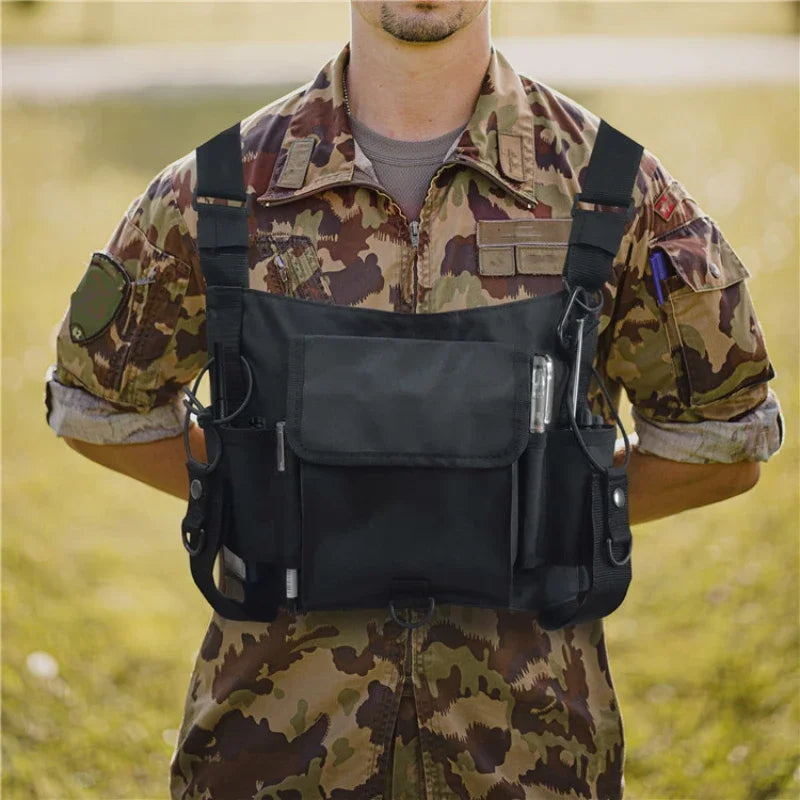 Tactical Vest Man Military Chest Rig Pack Pouch Holster Walkie Talkie Radio Waist Pack Tactical Harness Travel Adjustable Vest