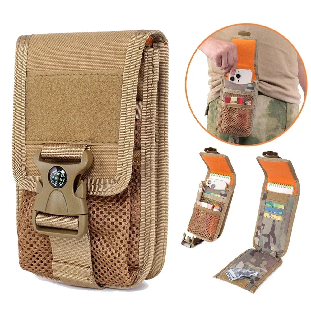 Molle Double-layer Phone Pouch Compass Card Holder Wallet Outdoor Camping Hiking Hunting Accessories EDC Tool Waist Pack Bag