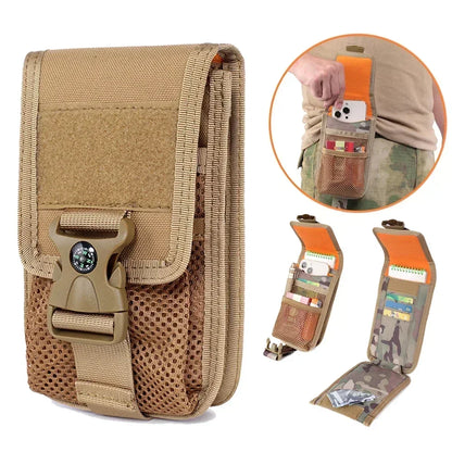 Molle Double-layer Phone Pouch Compass Card Holder Wallet Outdoor Camping Hiking Hunting Accessories EDC Tool Waist Pack Bag