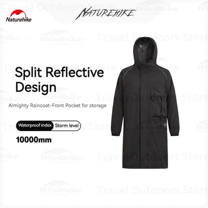 Naturehike Black Raincoat with Reflective Strip Fashion Adult Waterproof Long Raincoat Men Rain Coat Hooded For Outdoor Hiking