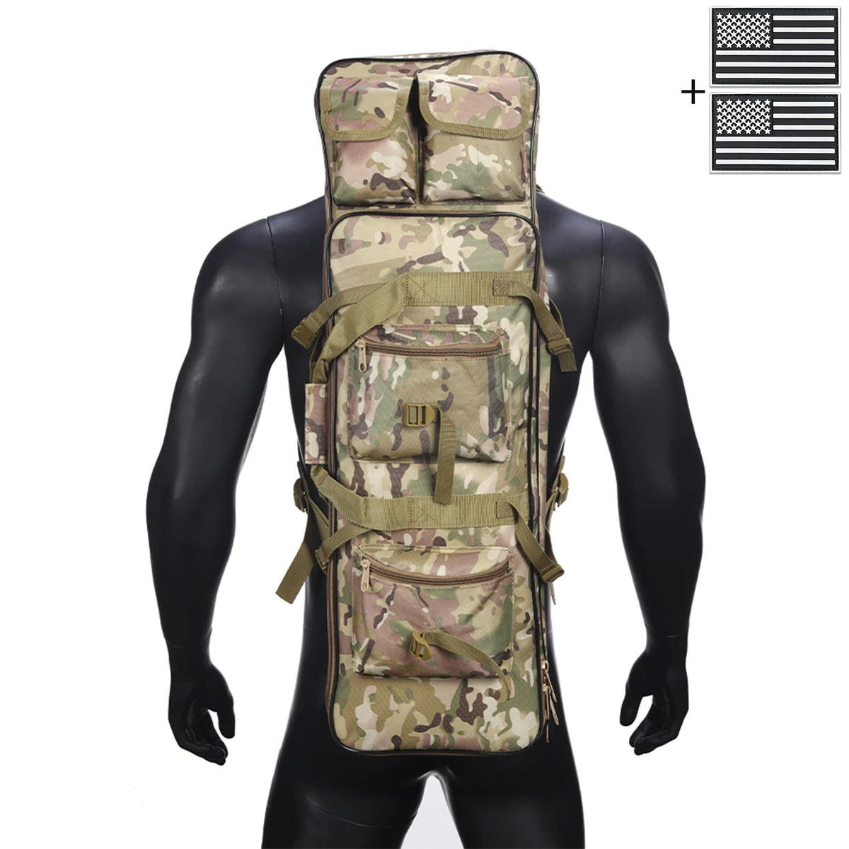 Outdoor hunting long equipment backpack multifunctional storage bag, adjustable shoulder straps, multiple storage pockets