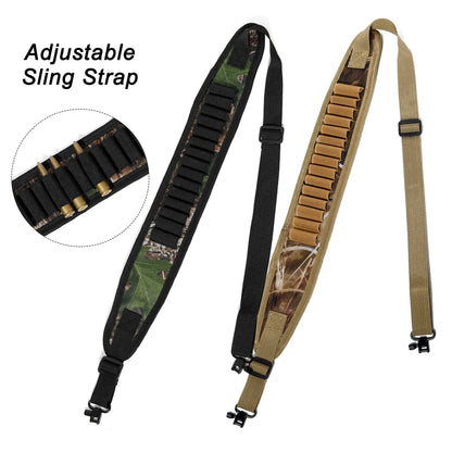 Tactical 2 Point Rifle Sling Adjustable Hunting Gun Strap with Ammo Loops, Non-Slip Padded Shoulder Strap for Outdoor Shooting