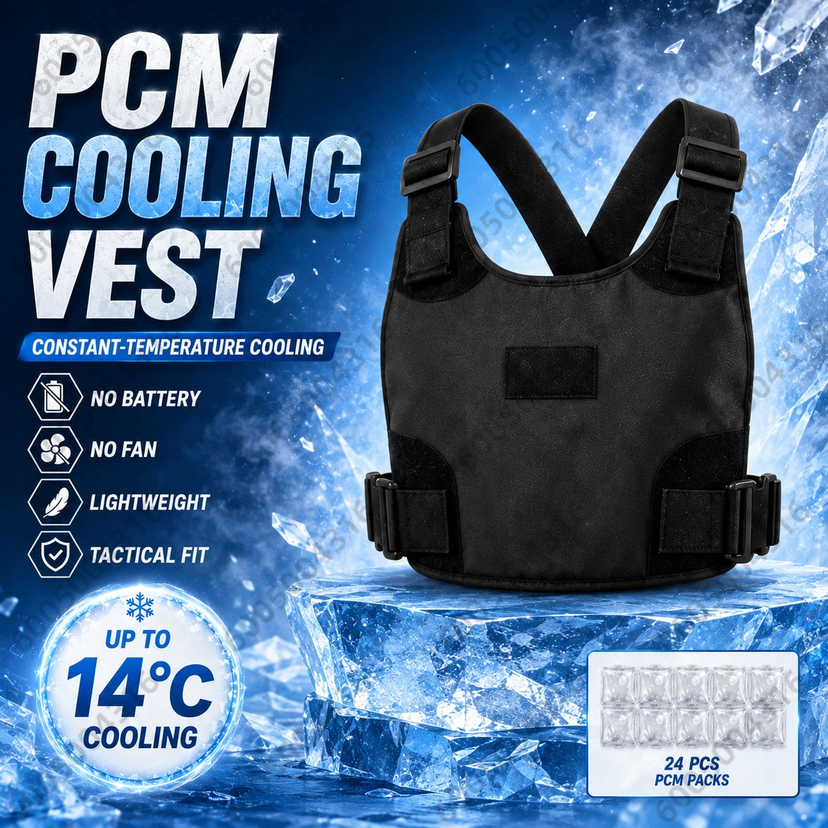 Men's PCM Phase Change Cooling Vest Lightweight Tactical Body Cooling Gear with Ice Packs for Construction Fishing Outdoor Work