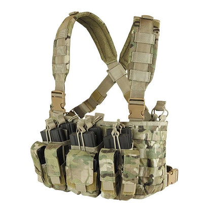 ~Tactical Recon Chest Rig Padded cross-back shoulder strap 3 built in stacker/kangaroo style mag pouch hook and loop Front