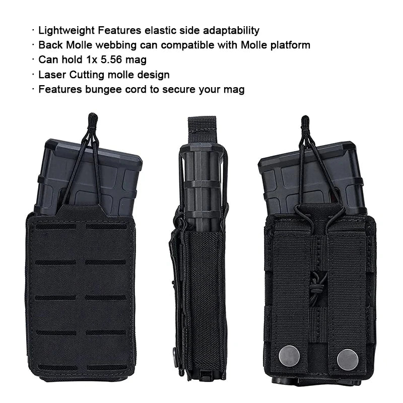 Tactical 556mm Mag Pouch Single Magazine Bag Open-Top MOLLE Bag for M4 M14 M16 AR-15 5.56MM Rifle Magazines