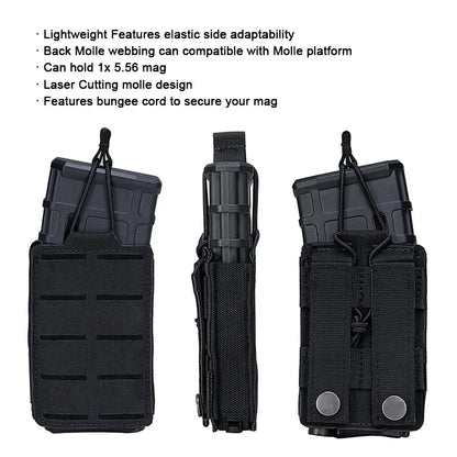 Tactical 556mm Mag Pouch Single Magazine Bag Open-Top MOLLE Bag for M4 M14 M16 AR-15 5.56MM Rifle Magazines
