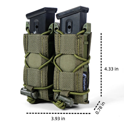 Tactical Molle Double Magazine Pouch Universal .45 9mm for Airsoft 9mm/.40 Calibers 45acp Double-Layer Mag Holder 500D Nylon Qu
