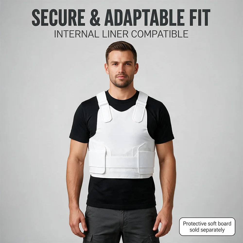 Outdoor hunting vest with white frame and adjustable nylon waistband