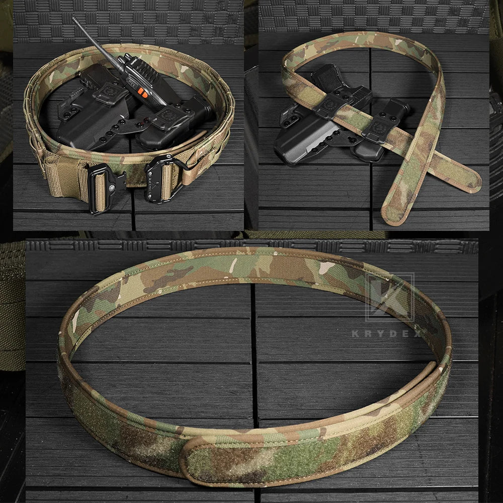 KRYDEX Tactical 1.5'' Loop Inner Belt Buckleless Nylon Waist Duty Belt Hunting Shooting Sport Accessories Men Outer Black Belt