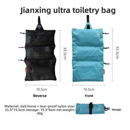 Ultra Light UHMWPE Ripstop Nylon Roll Up Toiletry Bag 3Mesh Pockets Waterproof Travel Cosmetic Storage Pouch for Camping Hiking