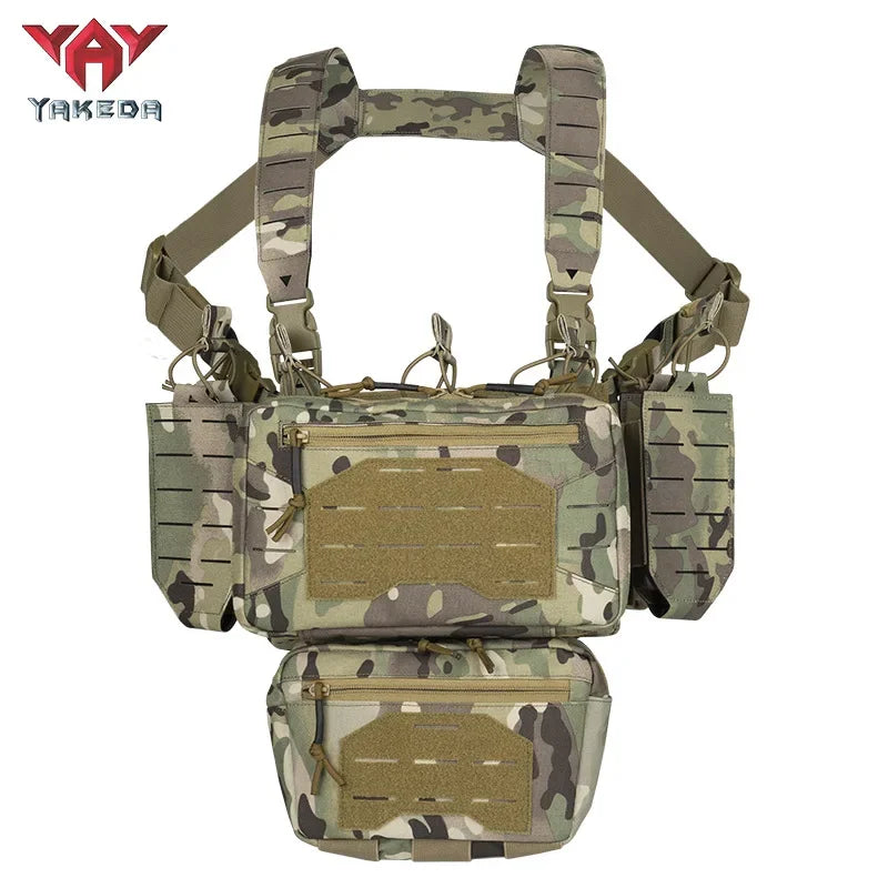 YAKEDA Tactical Chest Rig 1000D Laser-Cut Multifunctional Adjustable Tactical Outdoor Vest with Mag Pouches