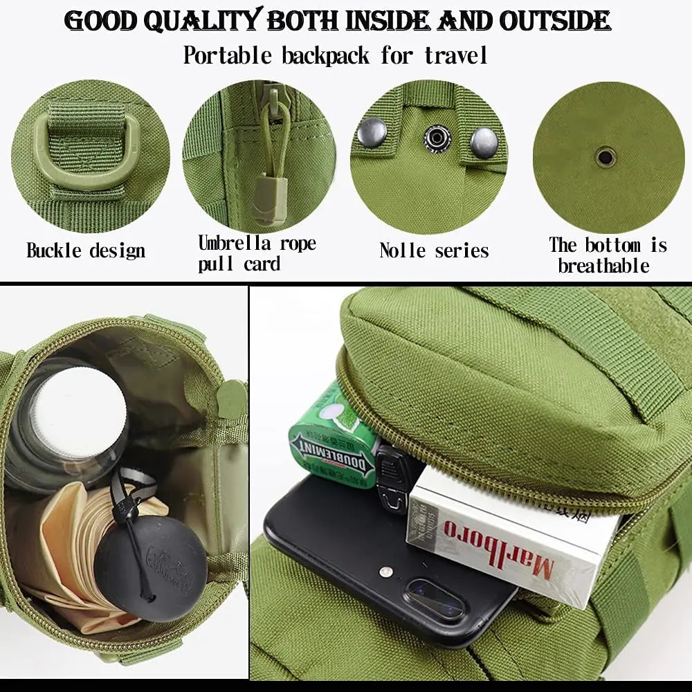 Tactical Molle Water Bottle Pouch Outdoor Sport Hydration Carrier Bag Nylon Travel Kettle Pack with Shoulder Strap