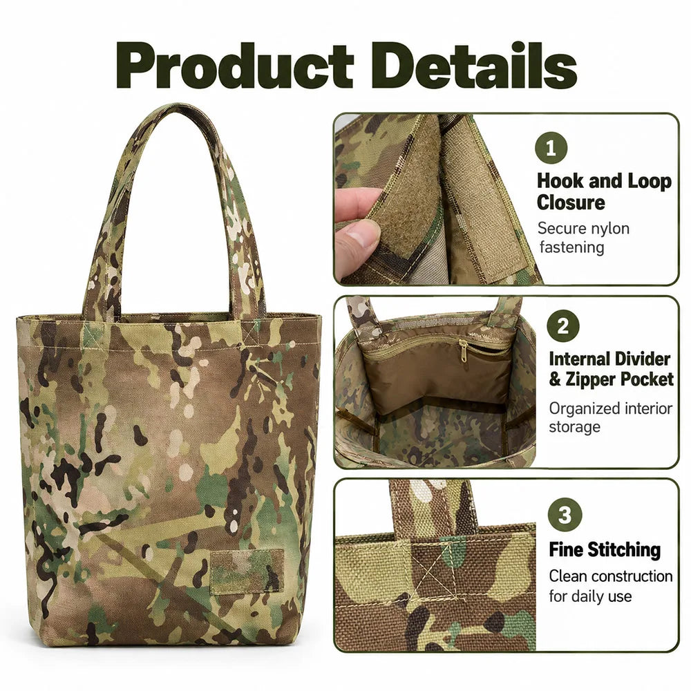 Tactical Camo Tote Bag Multi-Purpose Waterproof Oxford Storage Pouch Heavy Duty Canvas Carry Bag for Hunting Fishing Camping