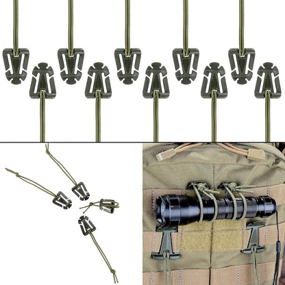 30pcs Attachments for Molle Bag Backpack Vest Belt D-Ring Locking Gear Clip Web Dominator Elastic Strings