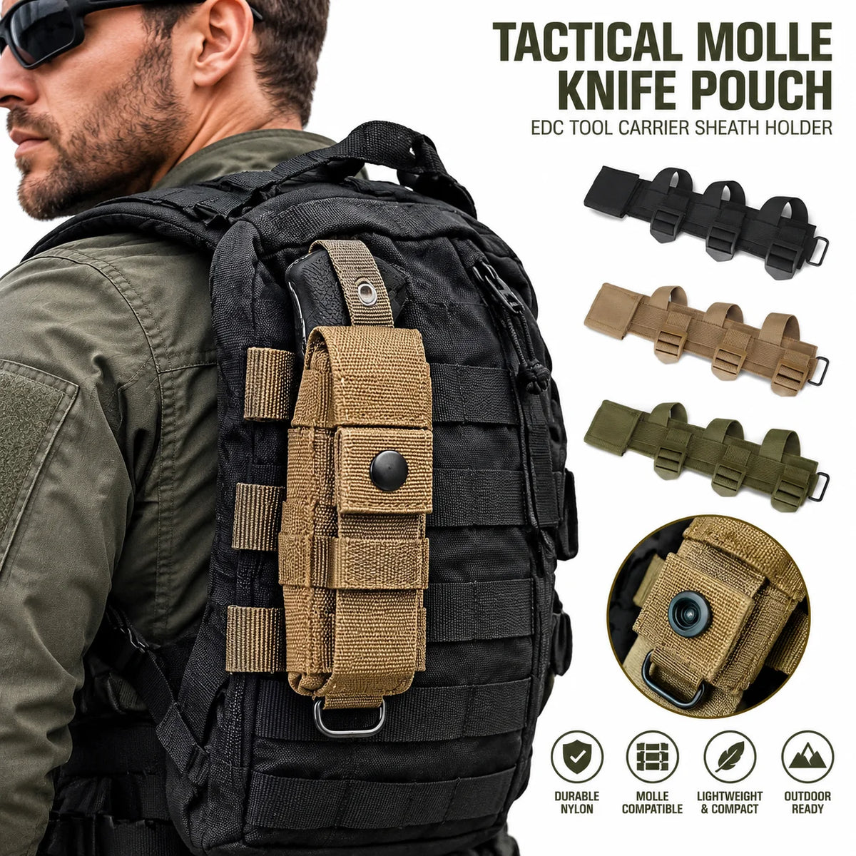Tactical Molle Knife Pouch EDC Tool Carrier Sheath Holder Knife Shealth Adapter For Hunting Vest Backpack Accessories
