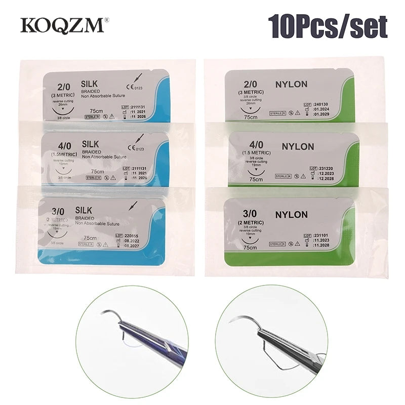 10Pcs 75cm 2/0 3/0 4/0 Medical Surgical Suture Nylon Silk Polypropylene Polyester Monofilament Thread Suture Teaching Exercises