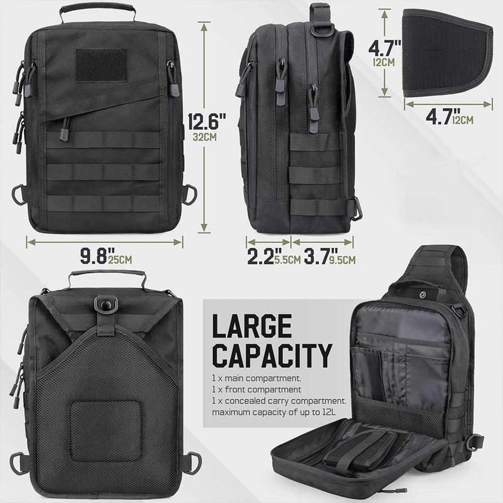 Tactical Sling Backpack Concealed Carry Gun Holster Pistol Bag Molle EDC Crossbody Bag for Outdoor Camping Travel Hiking