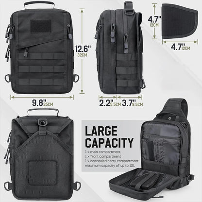 Tactical Sling Backpack Concealed Carry Gun Holster Pistol Bag Molle EDC Crossbody Bag for Outdoor Camping Travel Hiking