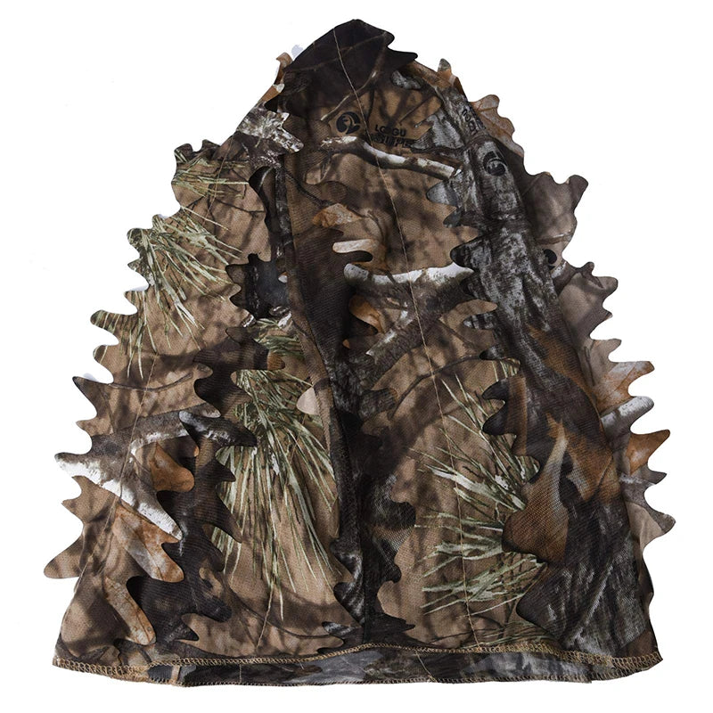 3D Full Face Mask Headwear Camouflage Biomimetic Tree Hunting Headwear Outdoor Bird Watching Night Fishing Hat Camo Headgear
