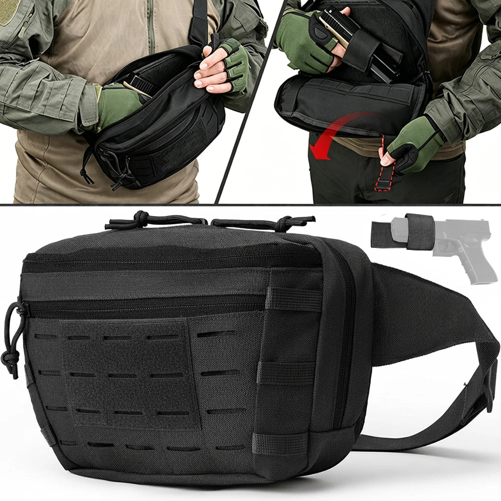 Concealed Carry Gun Fanny Pack Tactical Pistol Holster Bag Quick Release Handgun Pouch Molle EDC Shoulder Bag Sling Backpack