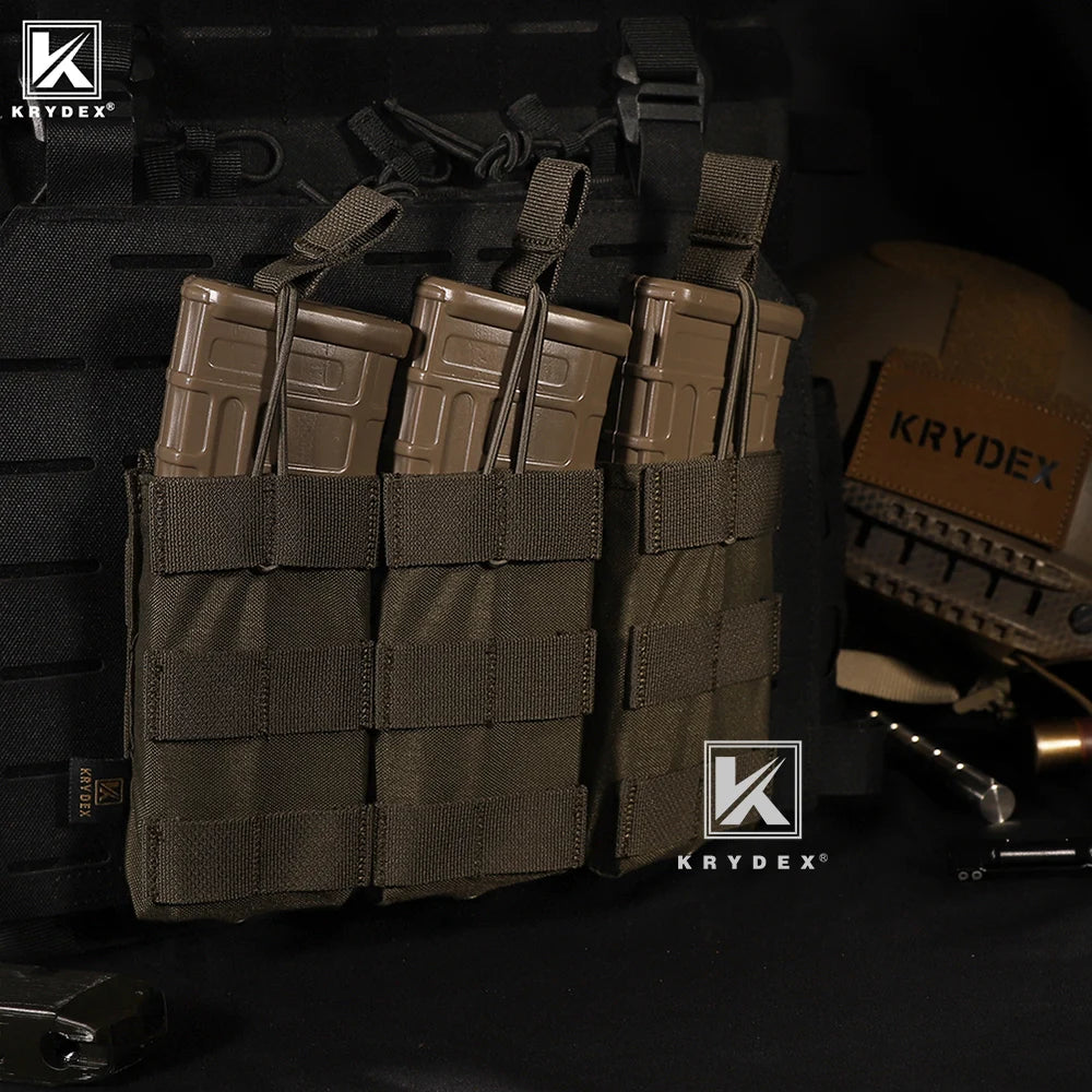 KRYDEX Tactical Modular Triple Open-Top 5.56mm Mag Pouch with MOLLE Strap for M4 M16 5.56 Magazines Hunting Airsoft Accessory