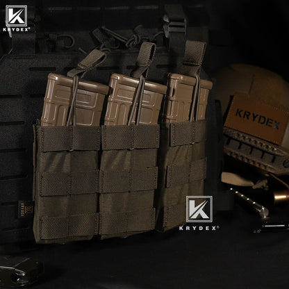 KRYDEX Tactical Modular Triple Open-Top 5.56mm Mag Pouch with MOLLE Strap for M4 M16 5.56 Magazines Hunting Airsoft Accessory