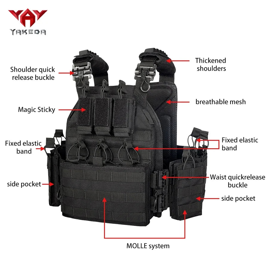 Tactical vest 6026-1 - Quick disassembly full protection vest - Laser-cut outdoor hunting style black outdoor equipment vest