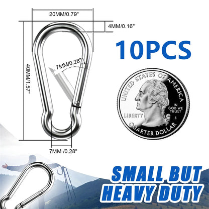 10PCS Carabiner Clip 200LBS Galvanized Iron Heavy Duty Spring Snap Hooks Metal Clips for Rope Chain Keys Rings Fits Camping