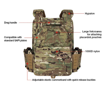 YAKEDA 6094 Plate Carrier Tactical Vest MOLLE Tactical Vest Outdoor Training Jacket 1000D Waterproof Wear Resistant